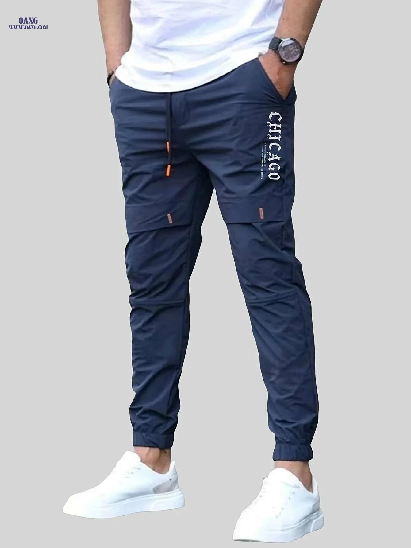 Men's Casual Cargo Pants - Light Drawstring Waist, Trendy Fit   OAXG 