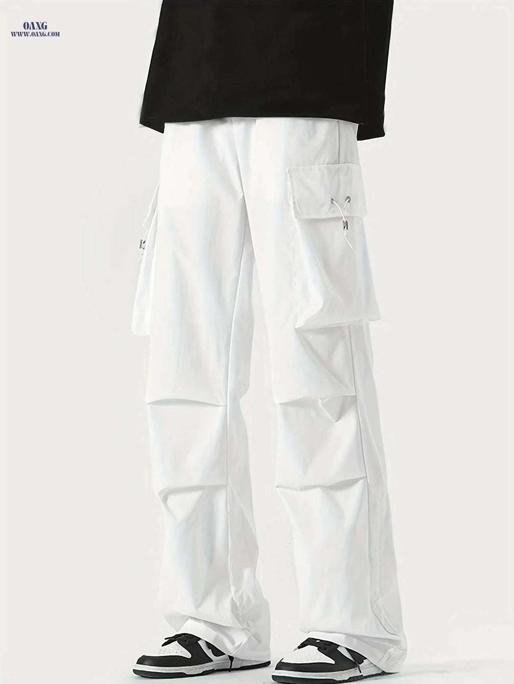 Men’s Casual Cargo Pants - Loose Fit, Solid Color, All-Season   OAXG 