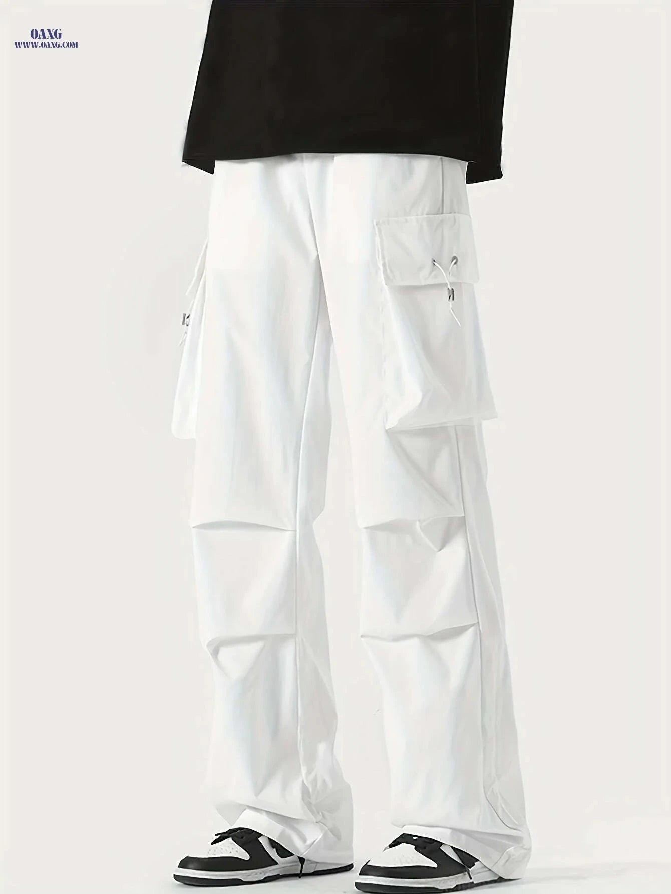 Men’s Casual Cargo Pants - Loose Fit, Solid Color, All-Season   OAXG 