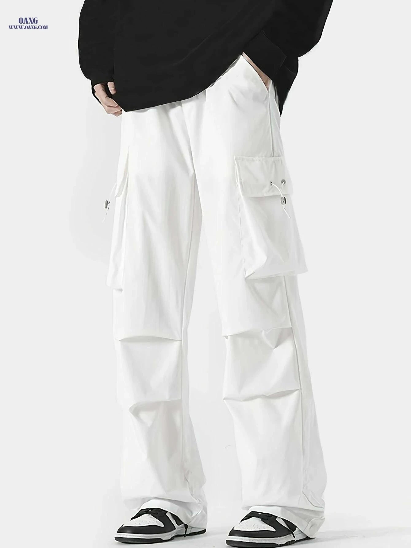 Men’s Casual Cargo Pants - Loose Fit, Solid Color, All-Season   OAXG 