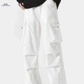Men’s Casual Cargo Pants - Loose Fit, Solid Color, All-Season   OAXG White / XS