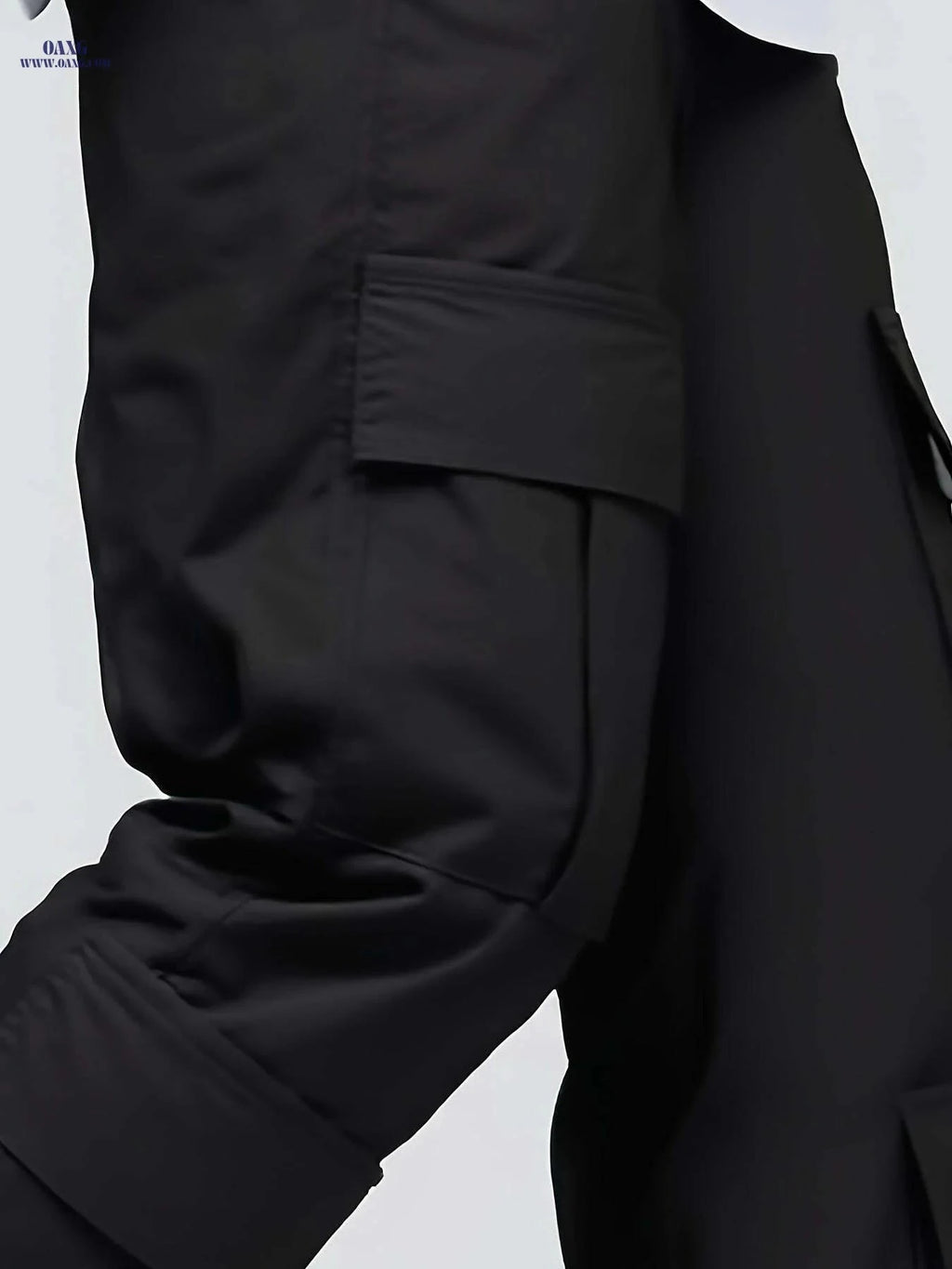 Men's Casual Cargo Pants - Loose Fit with Drawstring Waist, Solid Color   OAXG 