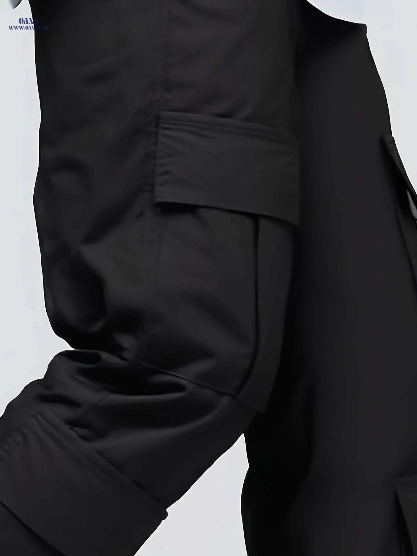 Men's Casual Cargo Pants - Loose Fit with Drawstring Waist, Solid Color   OAXG 