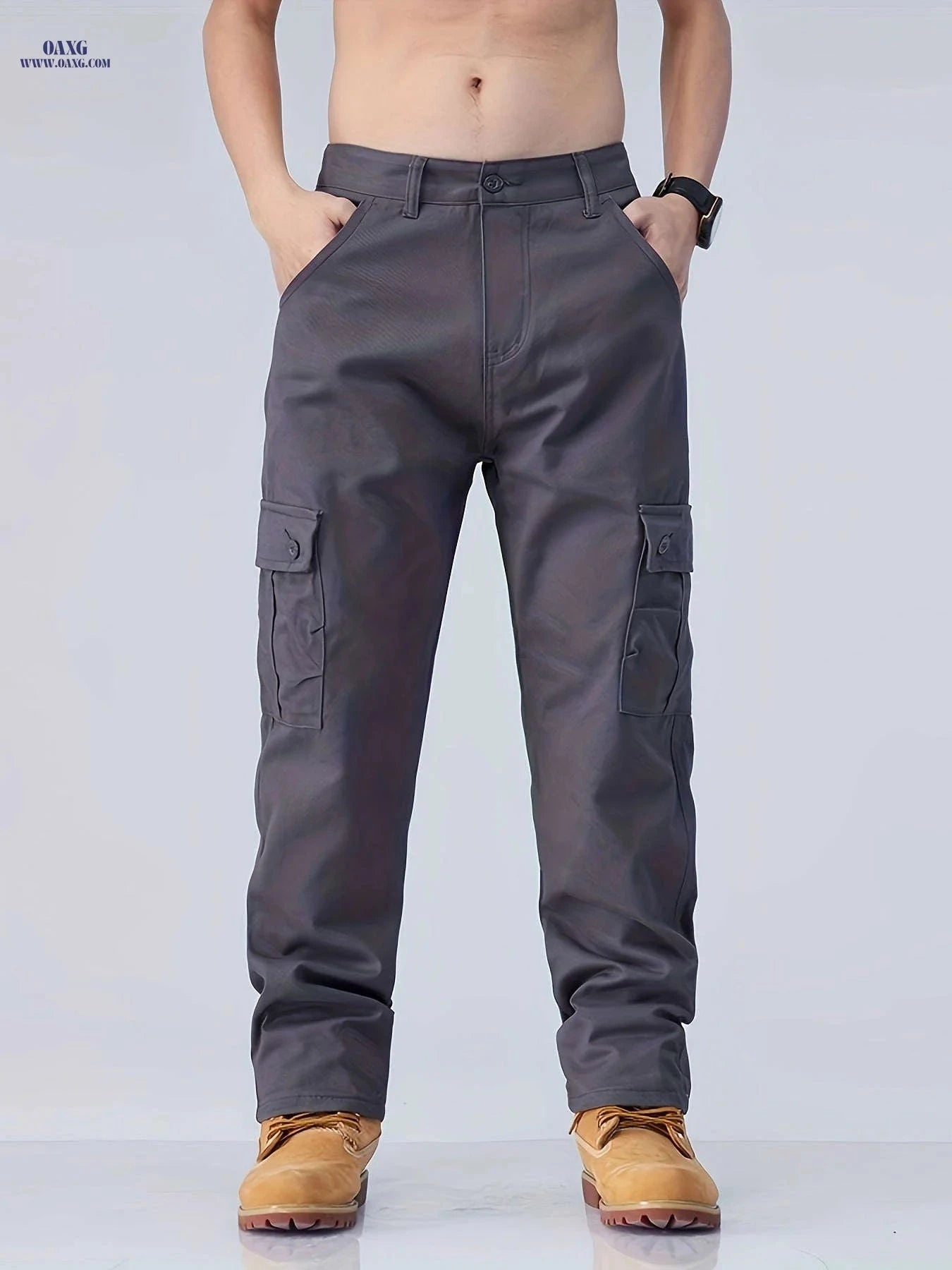 Men's Casual Cargo Pants - Loose Fit with Multiple Pockets   OAXG Black / FR 34-36