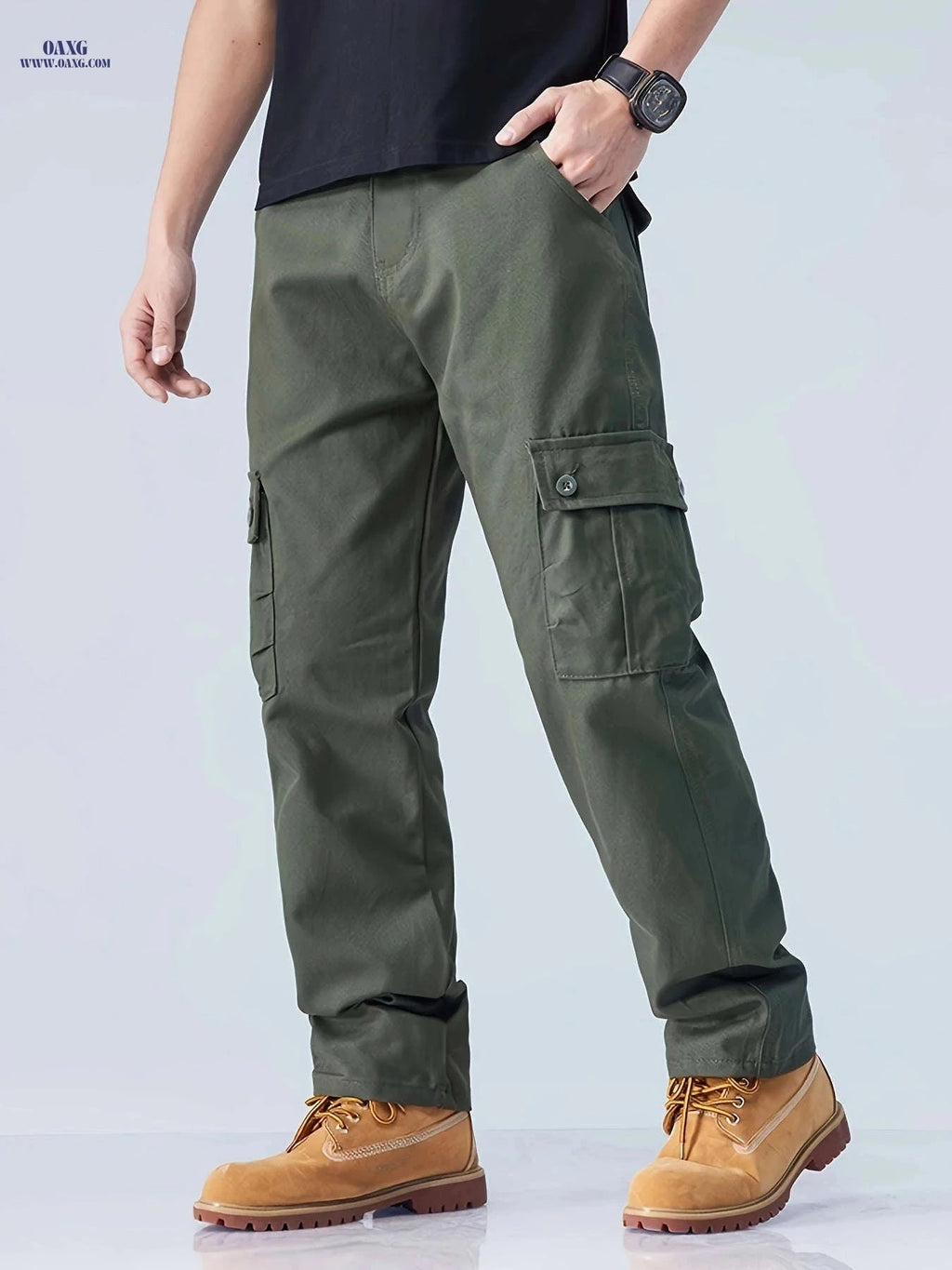 Men's Casual Cargo Pants - Loose Fit with Multiple Pockets   OAXG Black / FR 34-36