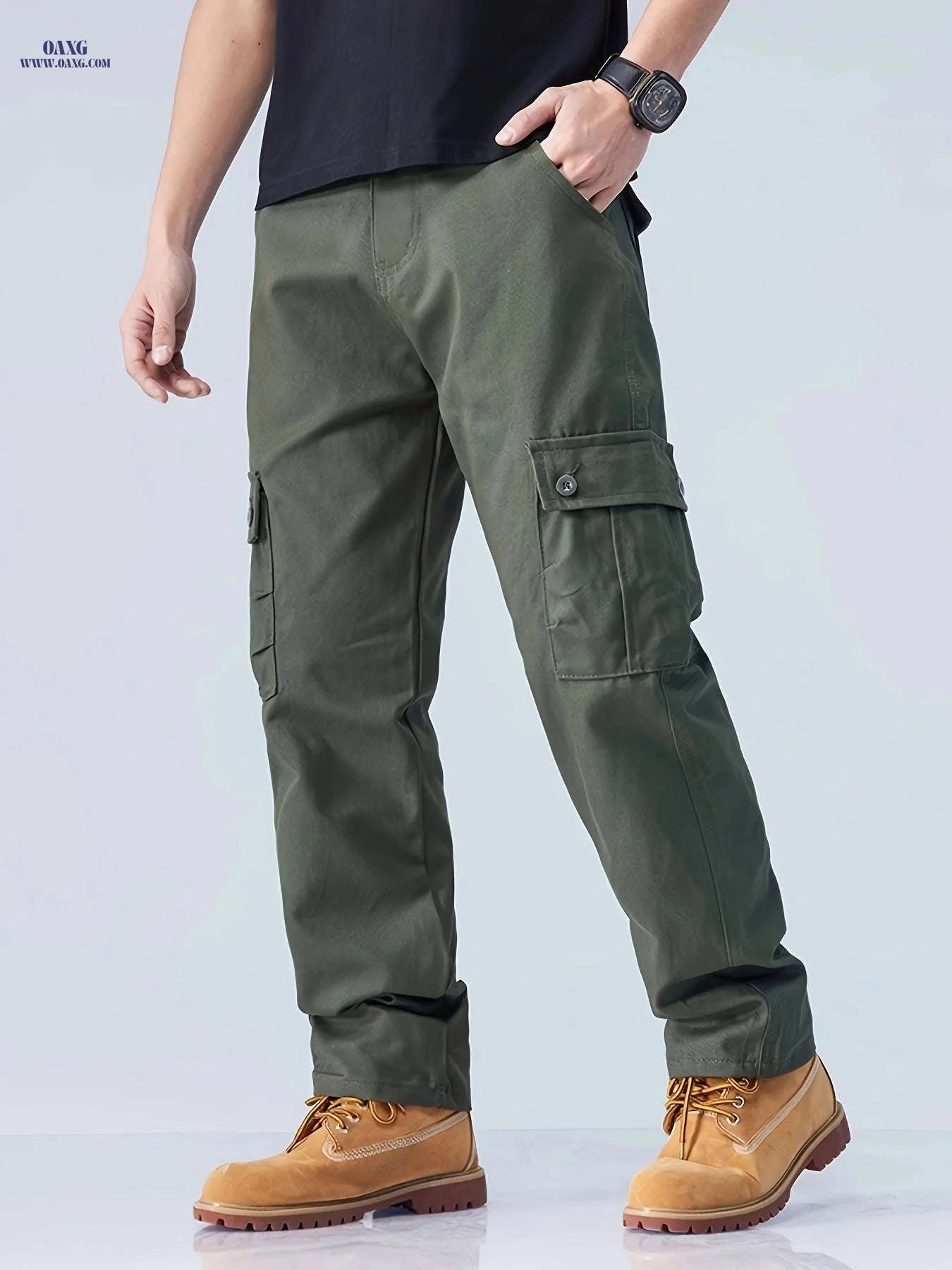 Men's Casual Cargo Pants - Loose Fit with Multiple Pockets   OAXG Black / FR 34-36