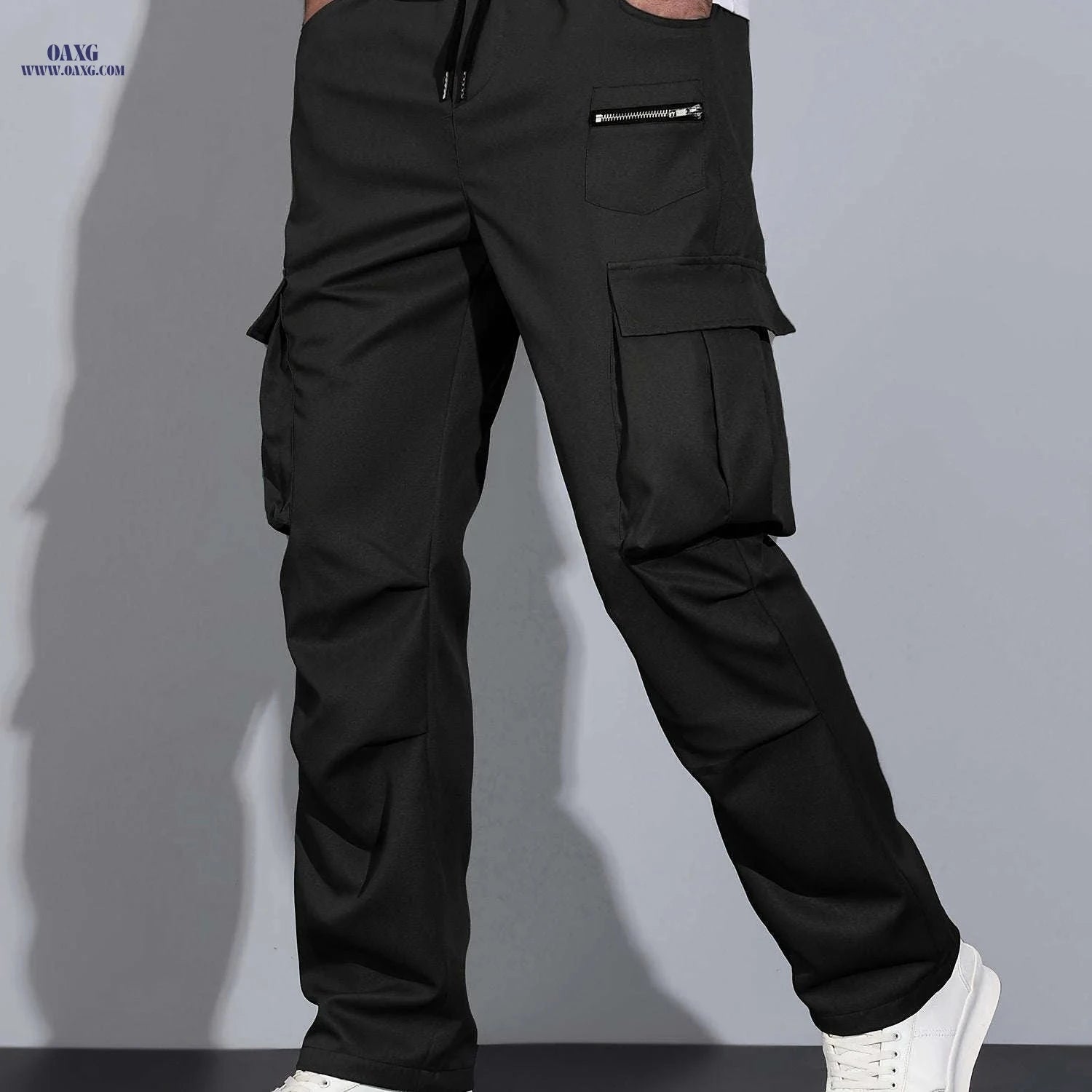 Men's Casual Cargo Pants - Multi Flap Pockets for Outdoor Activities   OAXG Black / FR S
