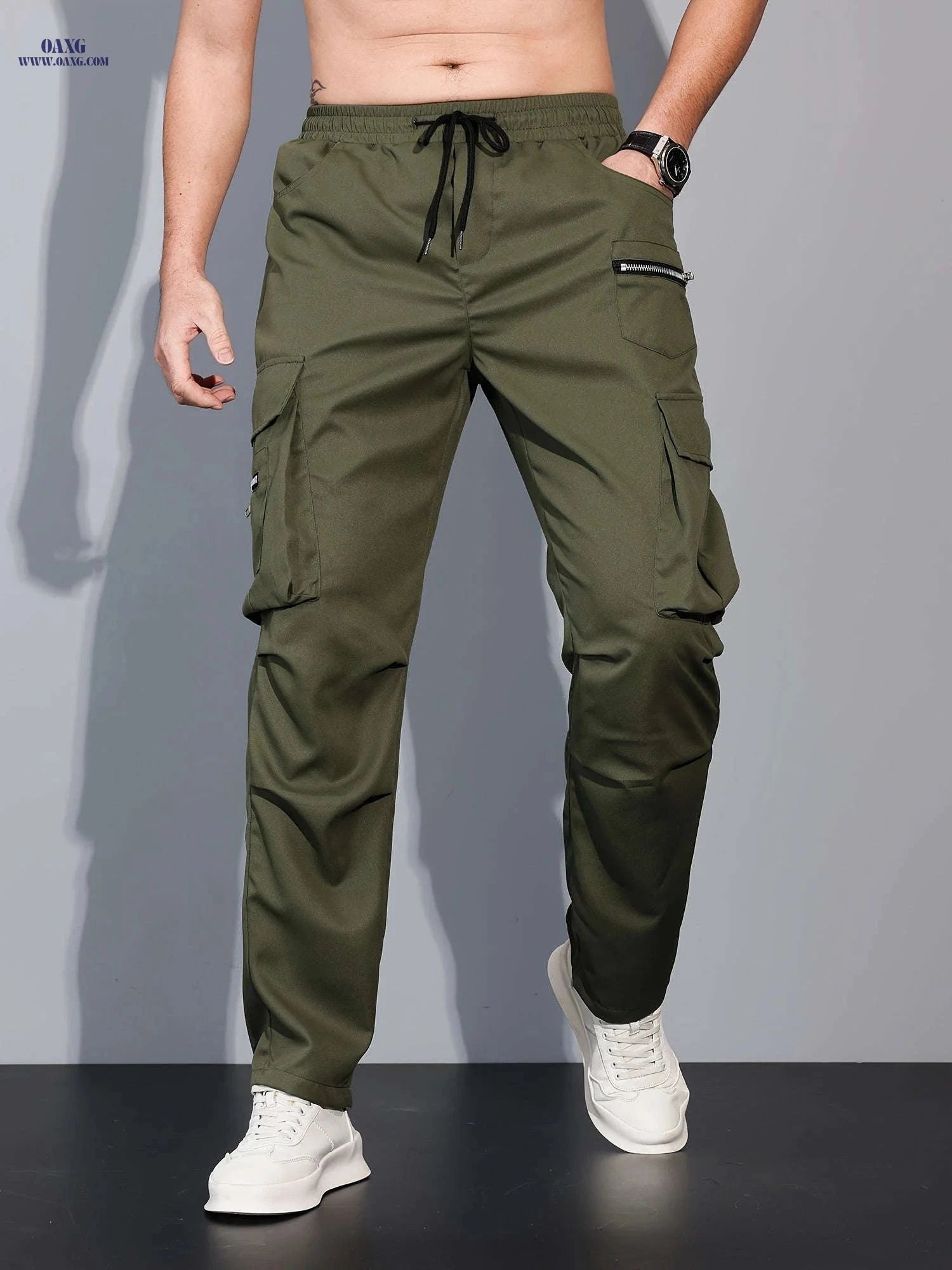 Men's Casual Cargo Pants - Multi Flap Pockets for Outdoor Activities   OAXG Black / FR S