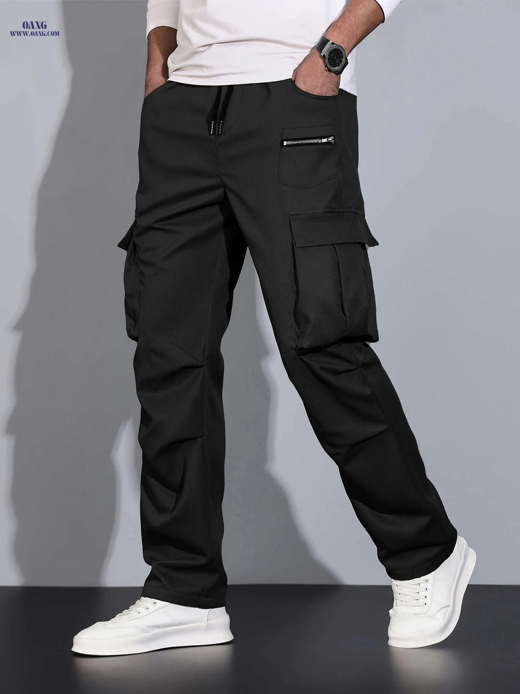 Men's Casual Cargo Pants - Multi Flap Pockets for Outdoor Activities   OAXG Black / FR S