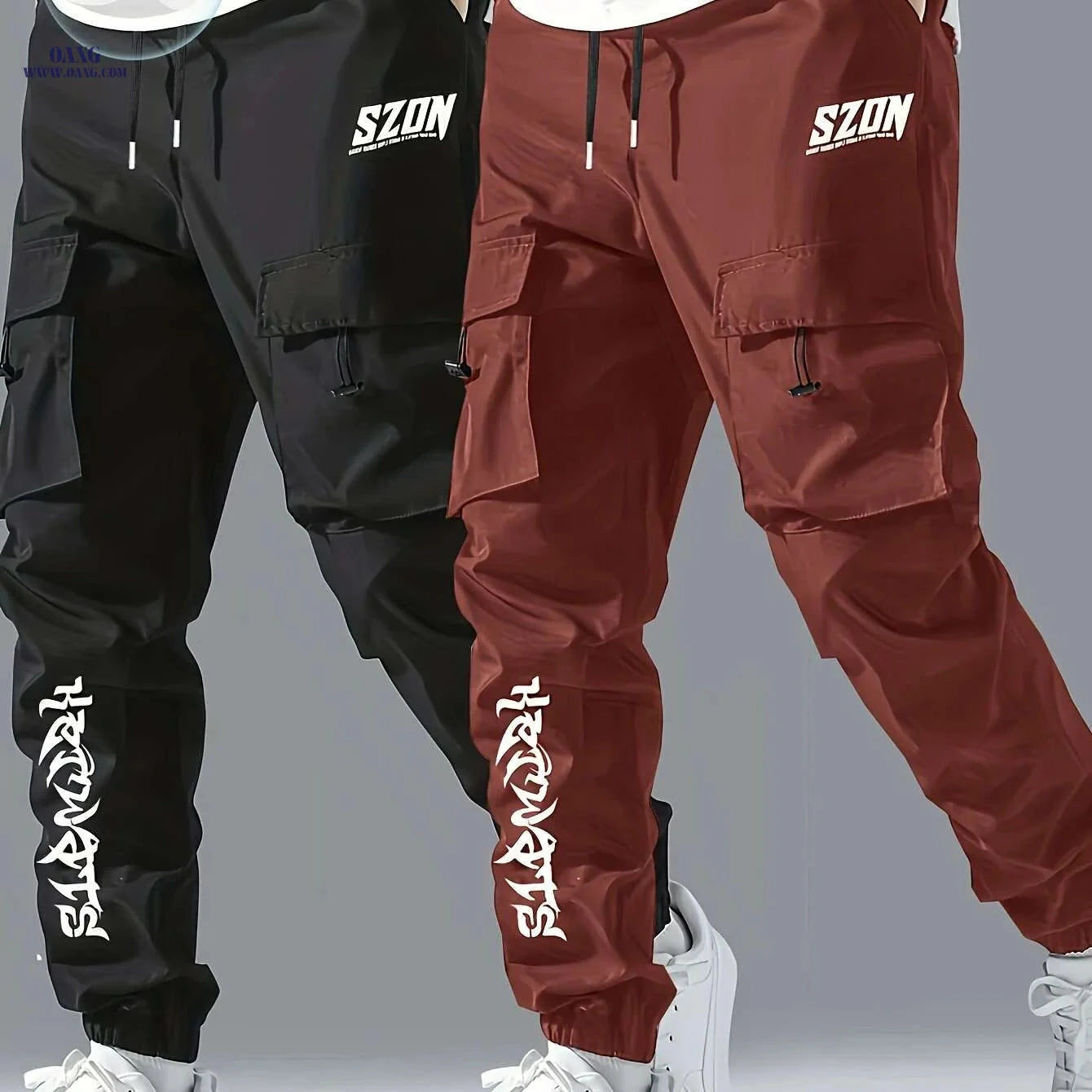 Men's Casual Cargo Pants - Multi-Pocket, Drawstring, All-Season Wear   OAXG Black / S