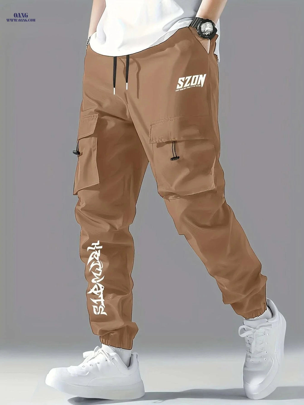 Men's Casual Cargo Pants - Multi-Pocket, Drawstring, All-Season Wear   OAXG Black / S
