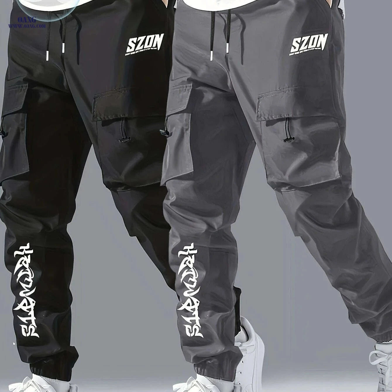 Men's Casual Cargo Pants - Multi-Pocket, Drawstring, All-Season Wear   OAXG Black / S