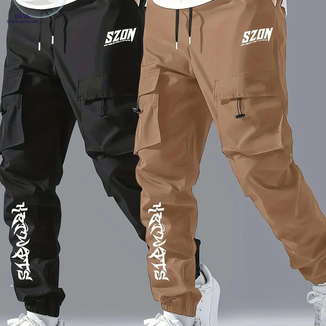 Men's Casual Cargo Pants - Multi-Pocket, Drawstring, All-Season Wear   OAXG Black / S