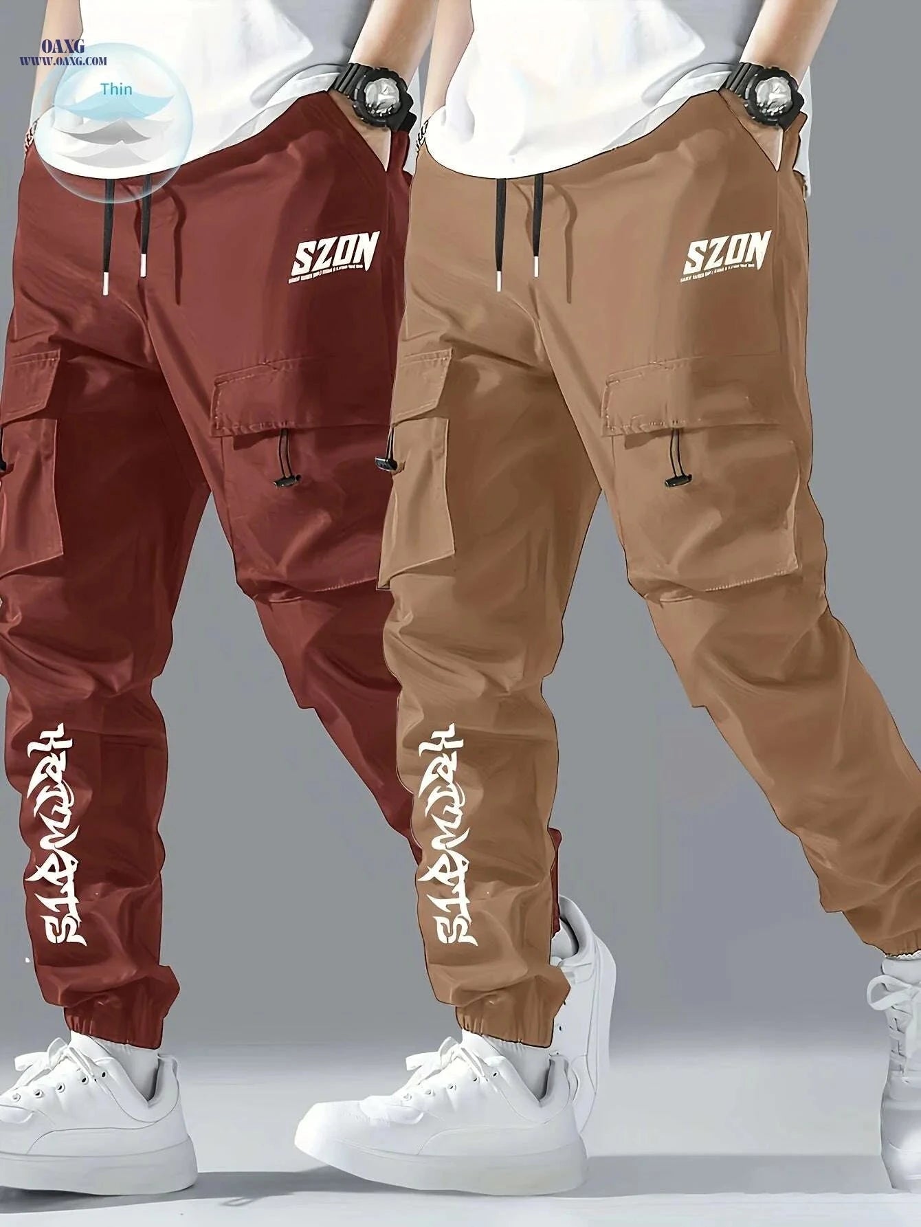 Men's Casual Cargo Pants - Multi-Pocket, Drawstring, All-Season Wear   OAXG Black / S