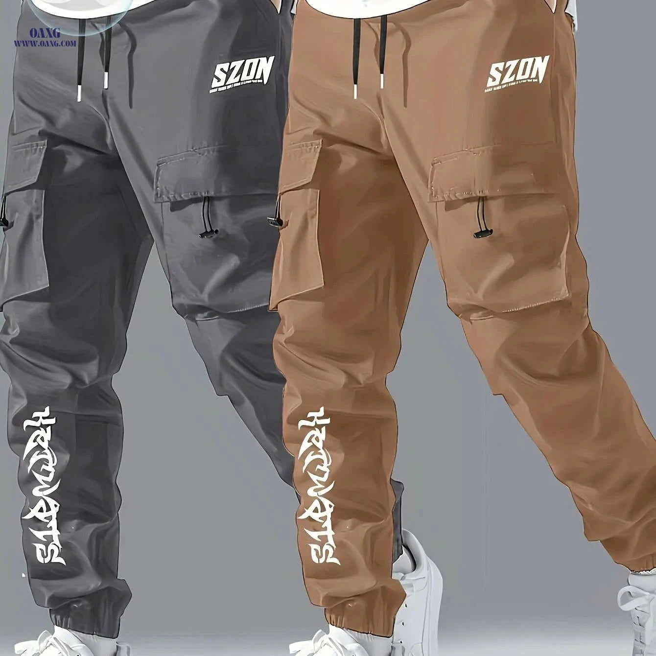 Men's Casual Cargo Pants - Multi-Pocket, Drawstring, All-Season Wear   OAXG Black / S