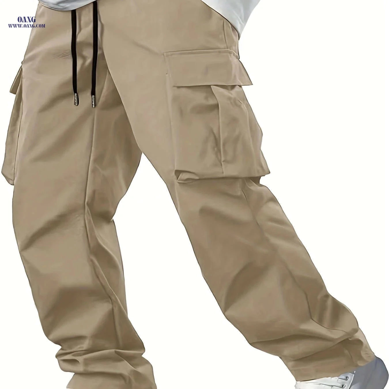 Men’s Casual Cargo Pants - Navy Blue, Straight Leg, Drawstring Waist   OAXG 