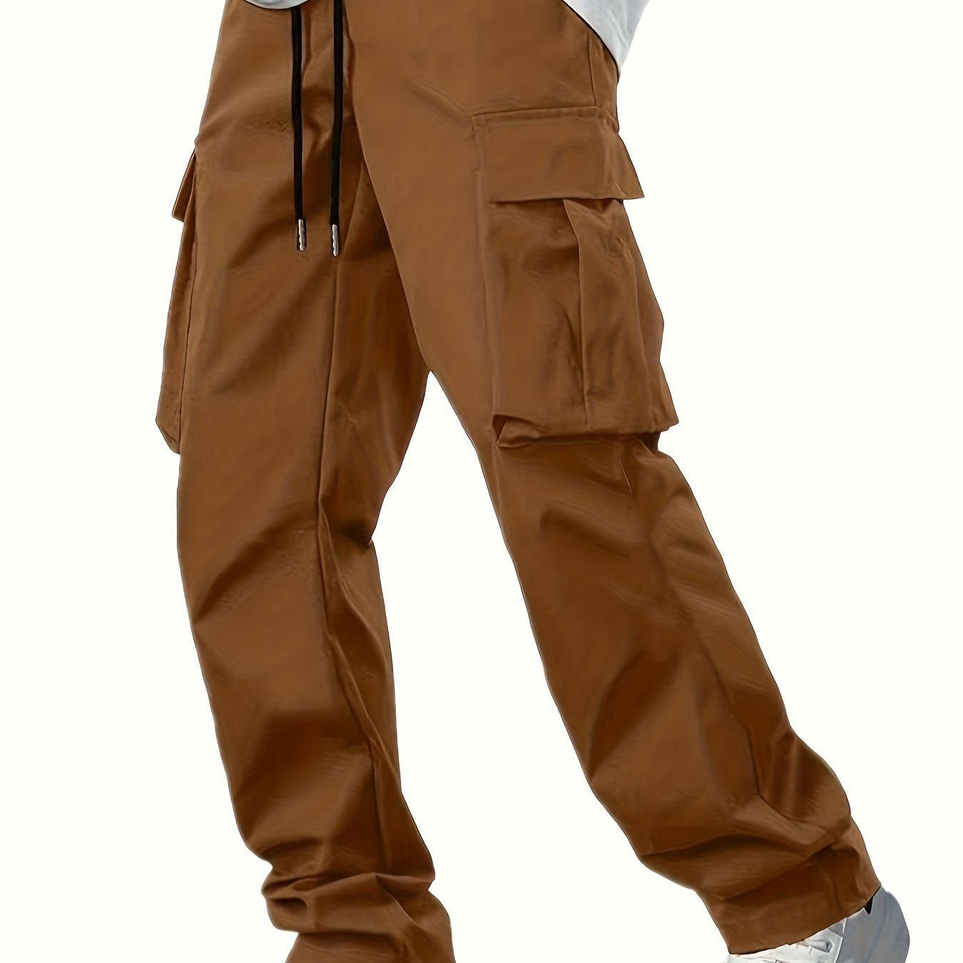 Men’s Casual Cargo Pants - Navy Blue, Straight Leg, Drawstring Waist   OAXG 