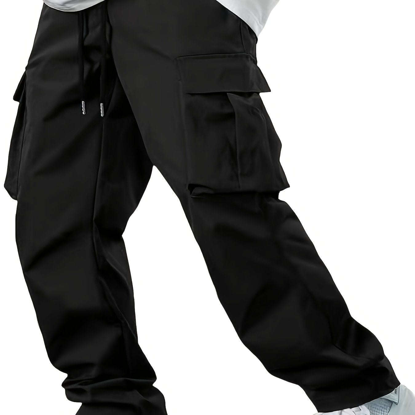 Men’s Casual Cargo Pants - Navy Blue, Straight Leg, Drawstring Waist   OAXG 