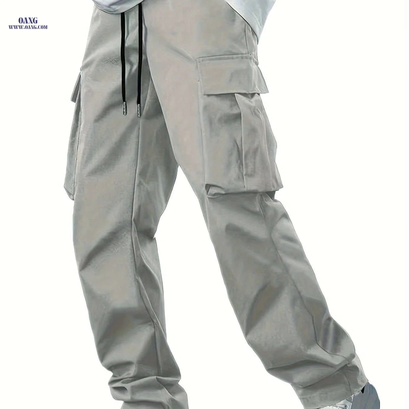 Men’s Casual Cargo Pants - Navy Blue, Straight Leg, Drawstring Waist   OAXG 