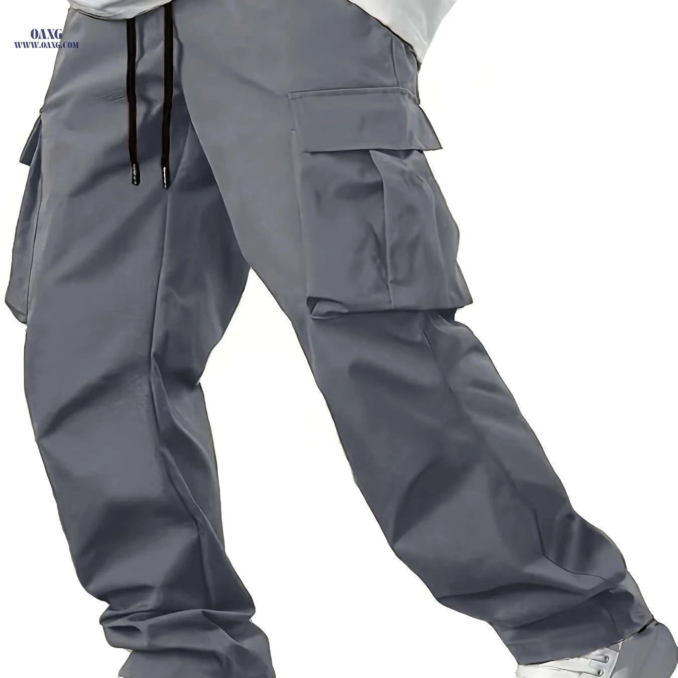 Men’s Casual Cargo Pants - Navy Blue, Straight Leg, Drawstring Waist   OAXG Khaki / FR XL