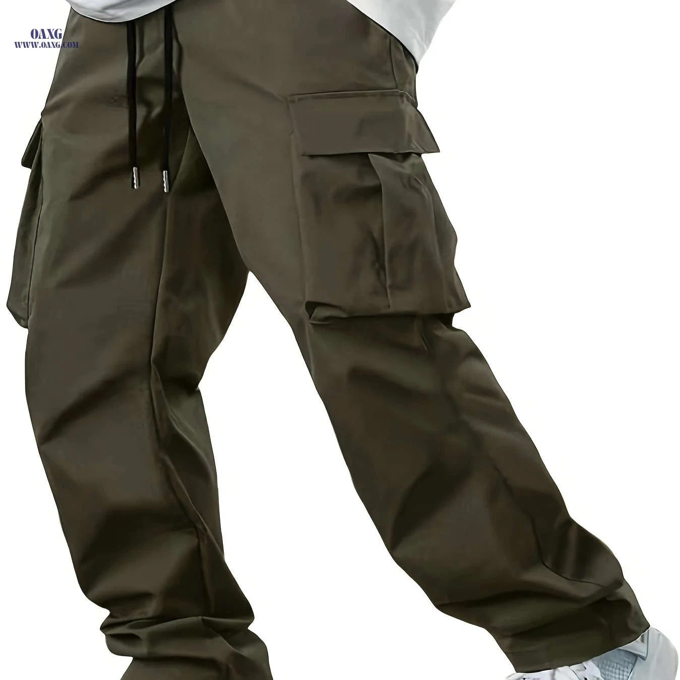 Men’s Casual Cargo Pants - Navy Blue, Straight Leg, Drawstring Waist   OAXG Khaki / FR XL
