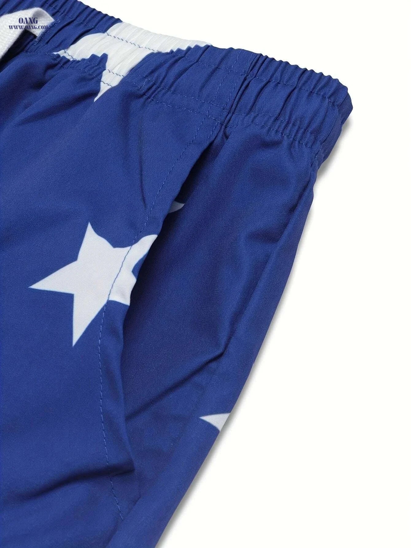 Men's Casual Cargo Pants - Navy Star Print, Utility Pockets, Comfy Fit   OAXG Blue / S