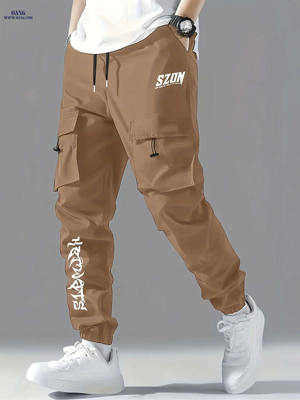 Men's Casual Cargo Pants - Regular Fit, Drawstring, Multiple Pockets   OAXG 