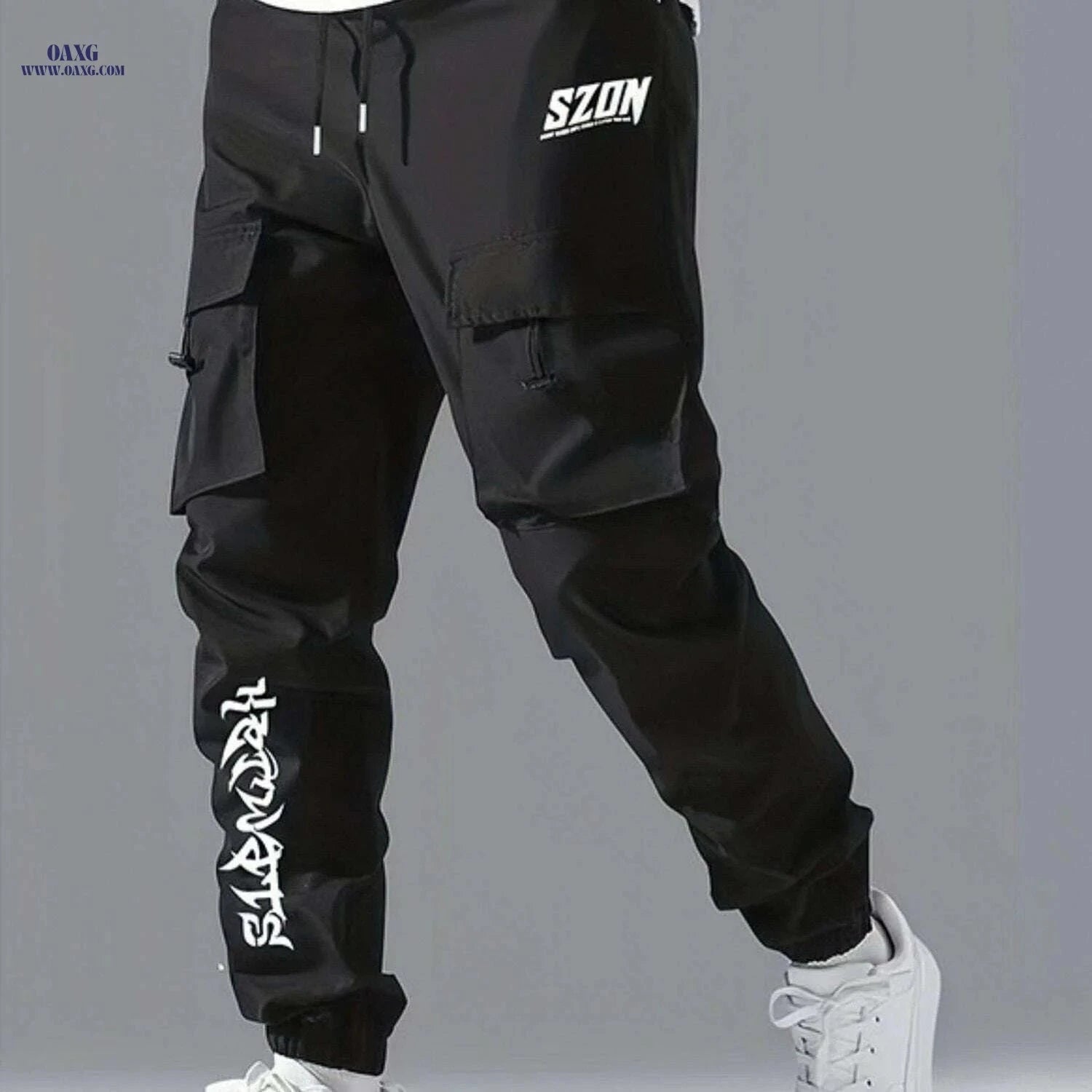 Men's Casual Cargo Pants - Regular Fit, Drawstring, Multiple Pockets   OAXG Black / S