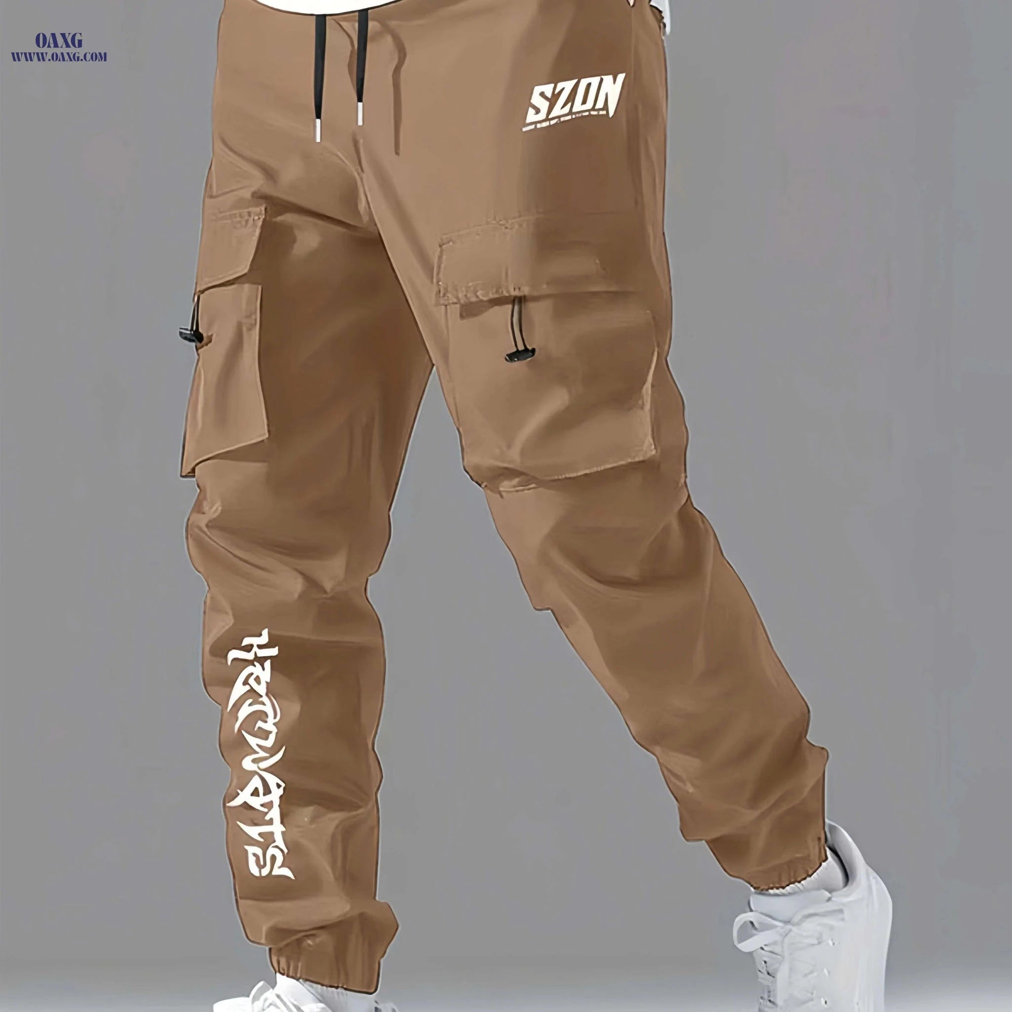Men's Casual Cargo Pants - Regular Fit, Drawstring, Multiple Pockets   OAXG Black / S