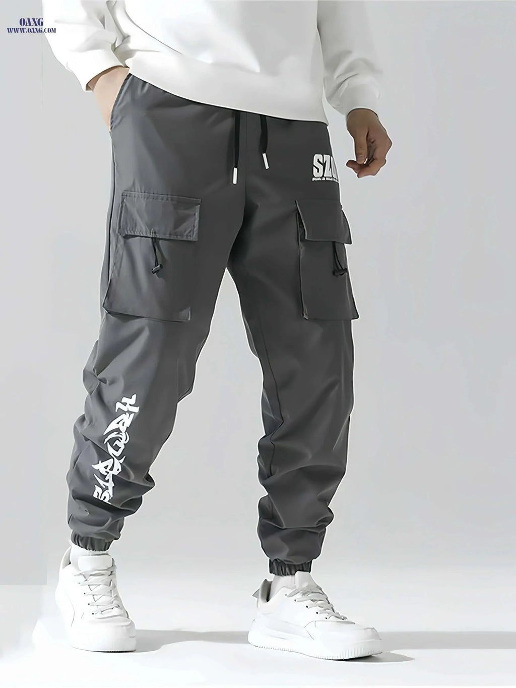 Men's Casual Cargo Pants - Regular Fit, Drawstring, Multiple Pockets   OAXG Black / S
