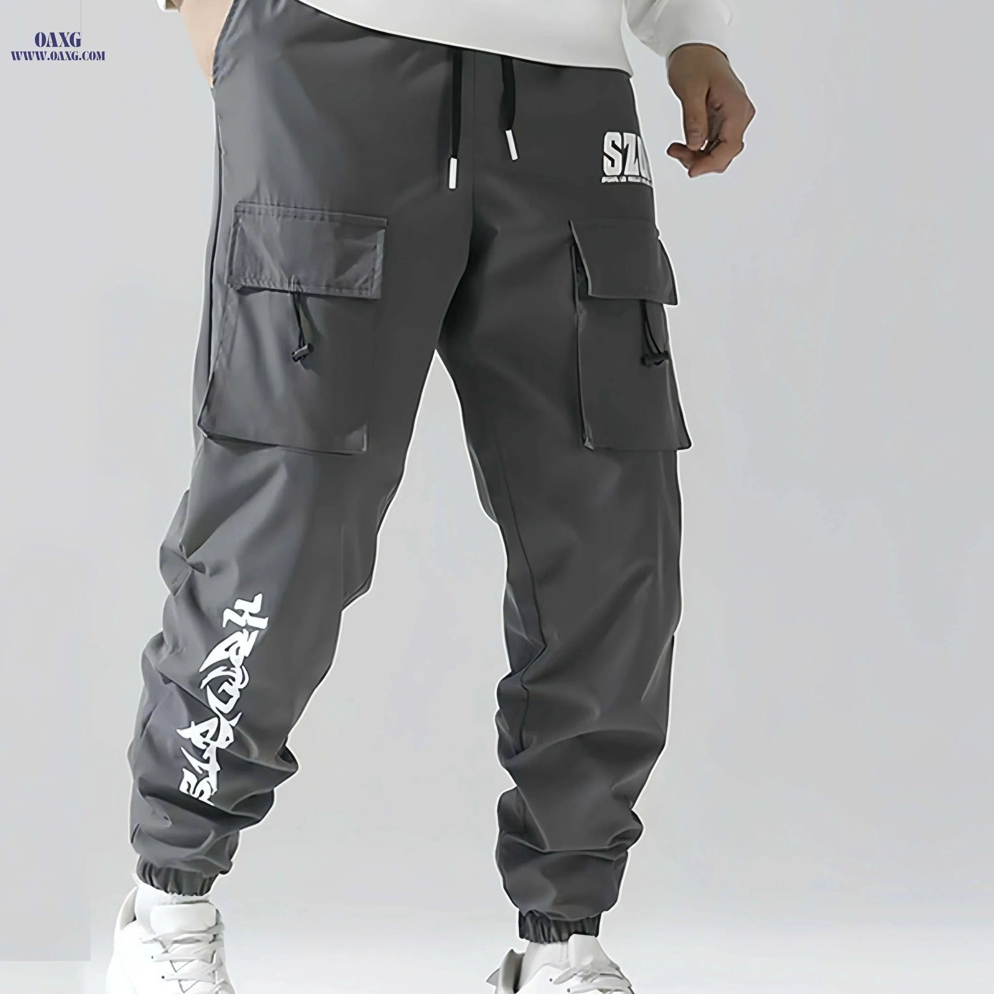 Men's Casual Cargo Pants - Regular Fit, Drawstring, Multiple Pockets   OAXG 