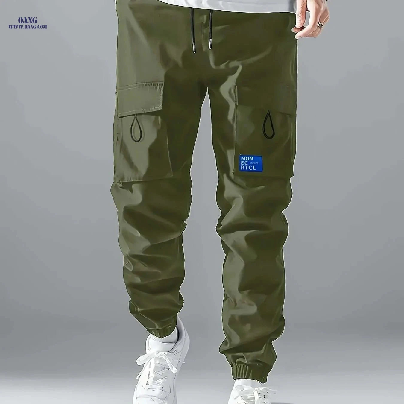 Men's Casual Cargo Pants - Sleek Black, Drawstring Waist, Multi-Pocket   OAXG Black / S