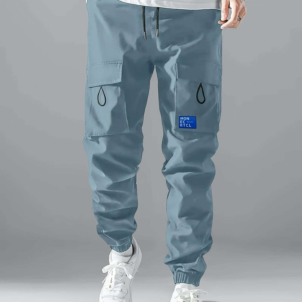 Men's Casual Cargo Pants - Sleek Black, Drawstring Waist, Multi-Pocket   OAXG Black / S