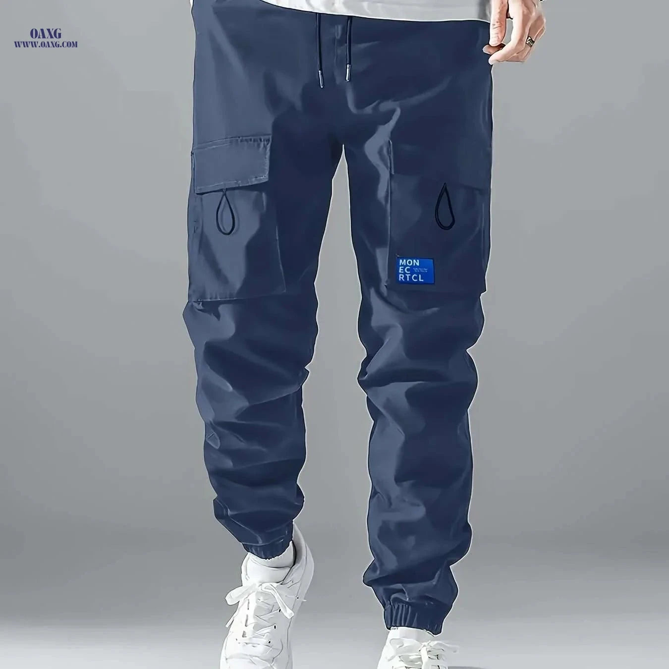 Men's Casual Cargo Pants - Sleek Black, Drawstring Waist, Multi-Pocket   OAXG Black / S