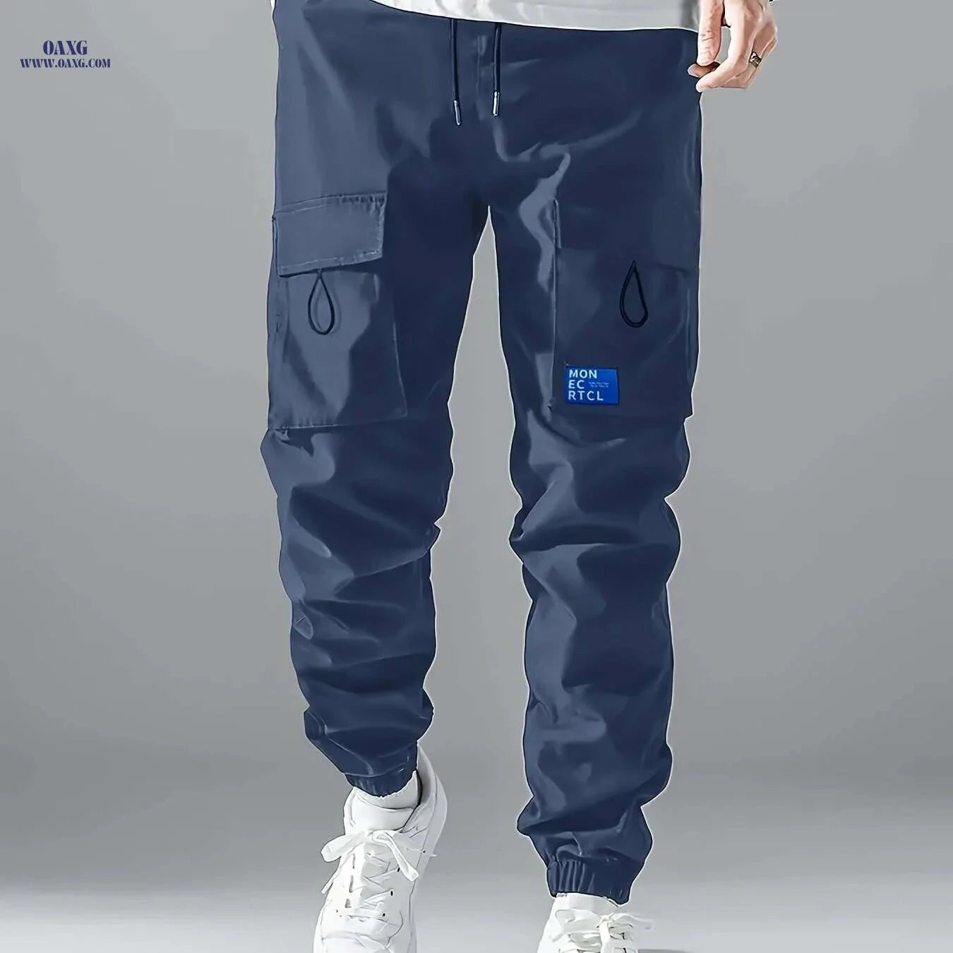 Men's Casual Cargo Pants - Sleek Black with Drawstring and Pockets   OAXG Black / S