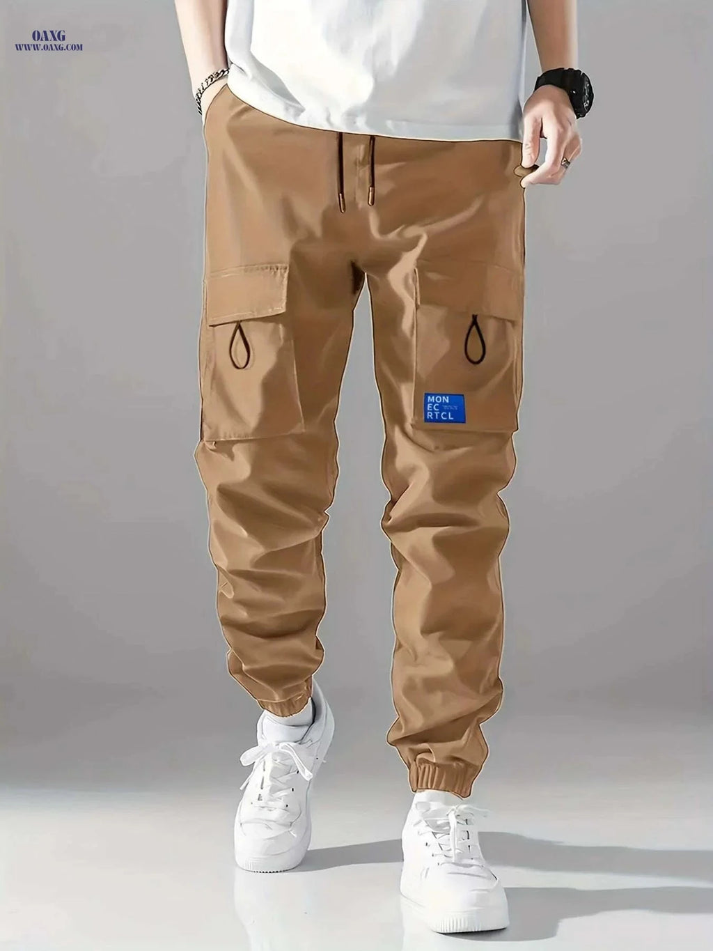 Men's Casual Cargo Pants - Sleek Black with Drawstring and Pockets   OAXG Black / S