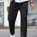 Men's Casual Cargo Pants - Solid Color Drawstring Waist for All Seasons   OAXG Black / S