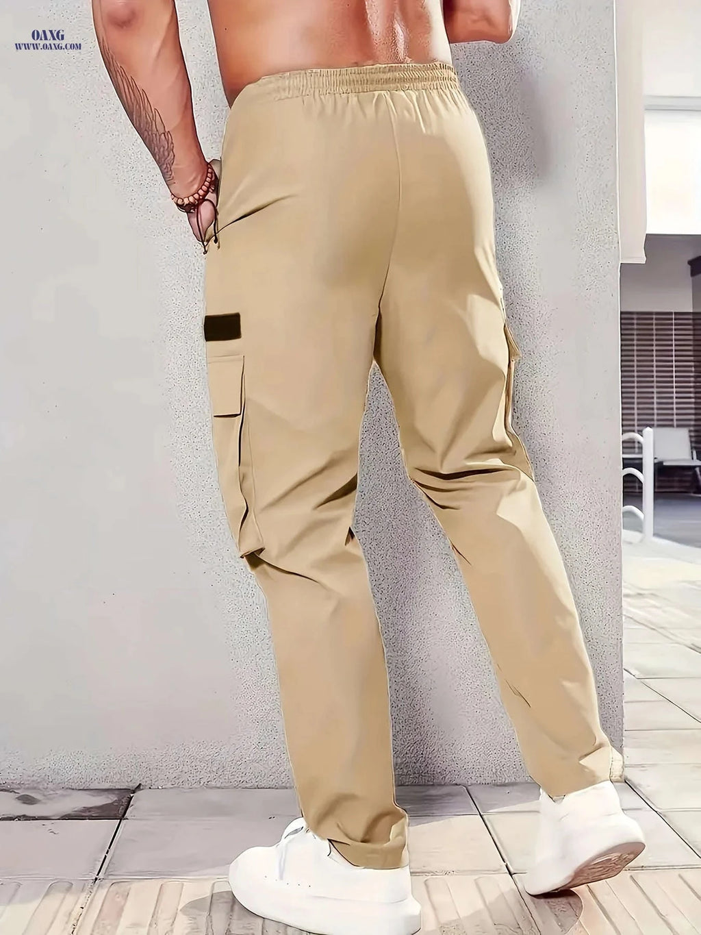 Men’s Casual Cargo Pants - Solid Color, Zippered Side Pockets   OAXG Black / FR S
