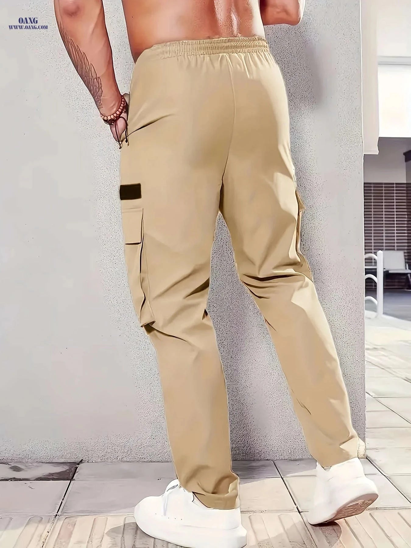 Men’s Casual Cargo Pants - Solid Color, Zippered Side Pockets   OAXG Black / FR S