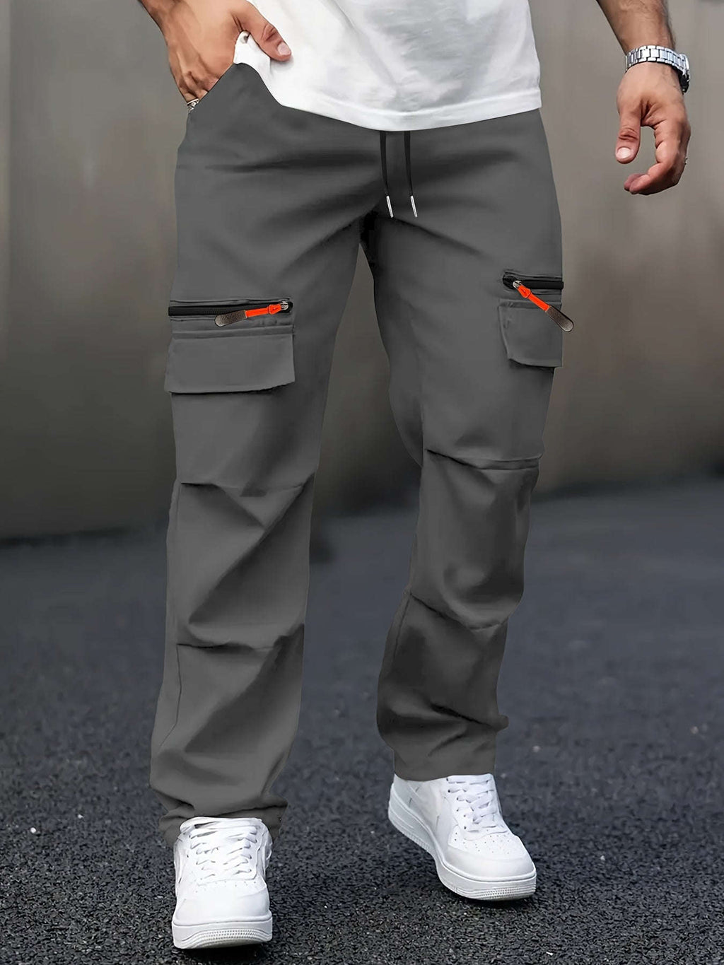 Men's Casual Cargo Pants - Straight Leg, Multi-Pocket, Loose Fit   OAXG 