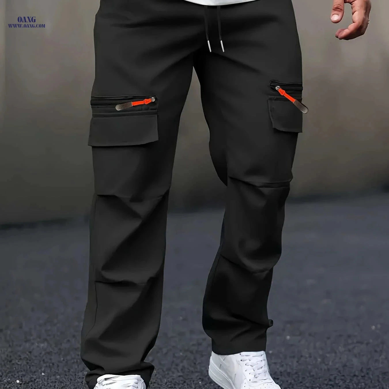 Men's Casual Cargo Pants - Straight Leg, Multi-Pocket, Loose Fit   OAXG 
