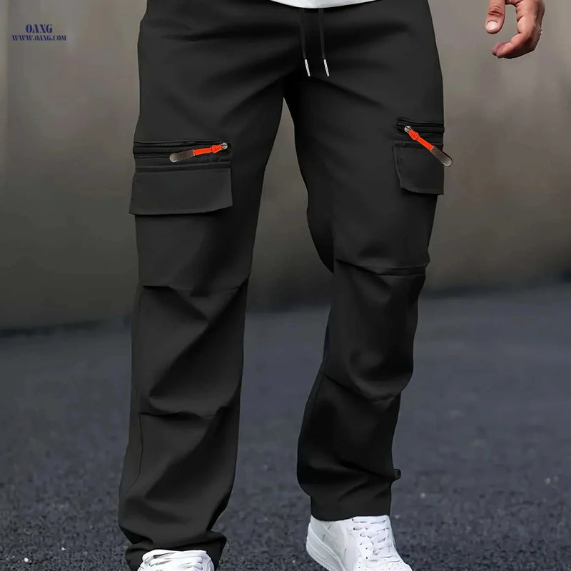 Men's Casual Cargo Pants - Straight Leg, Multi-Pocket, Loose Fit   OAXG 