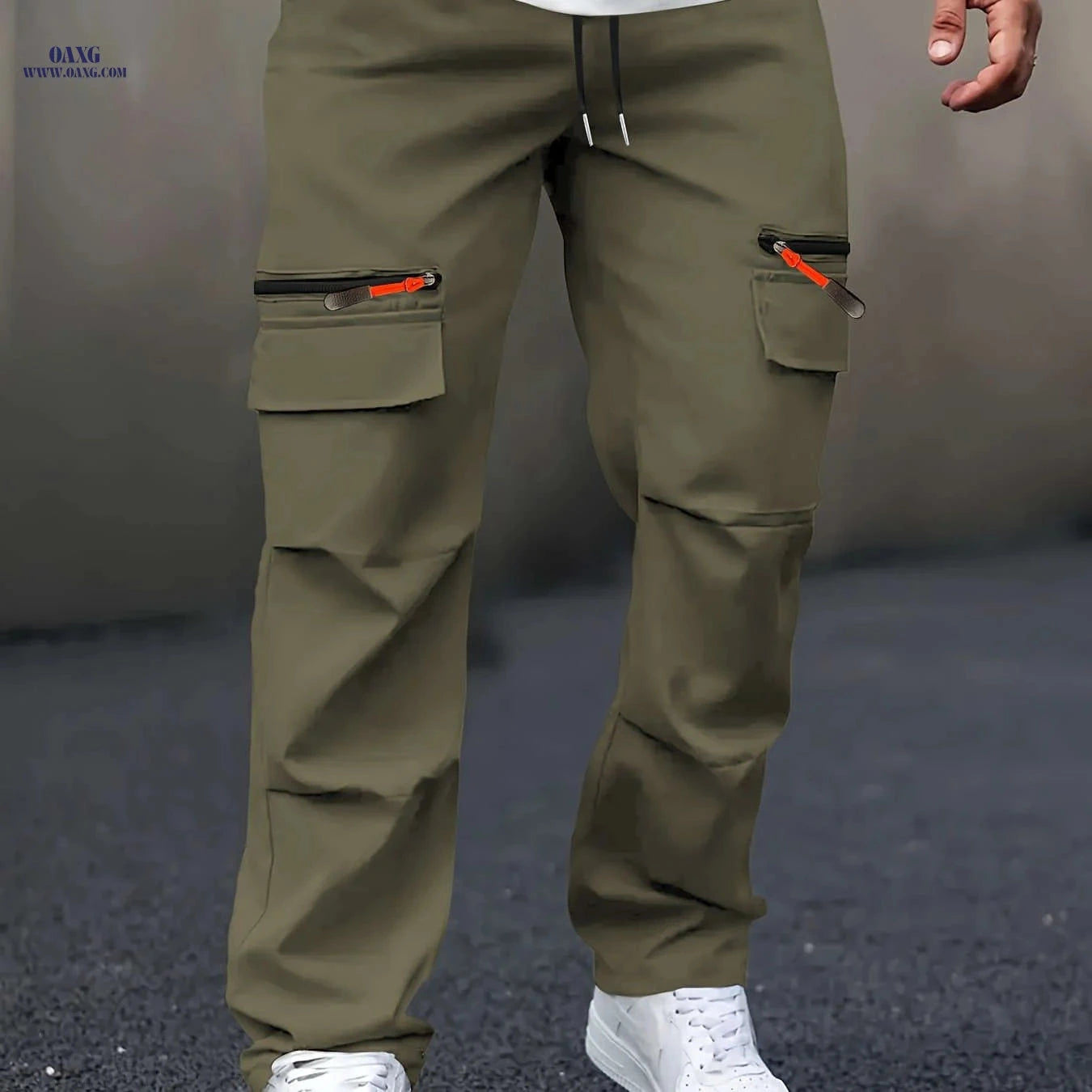 Men's Casual Cargo Pants - Straight Leg, Multi-Pocket, Loose Fit   OAXG Black / FR S