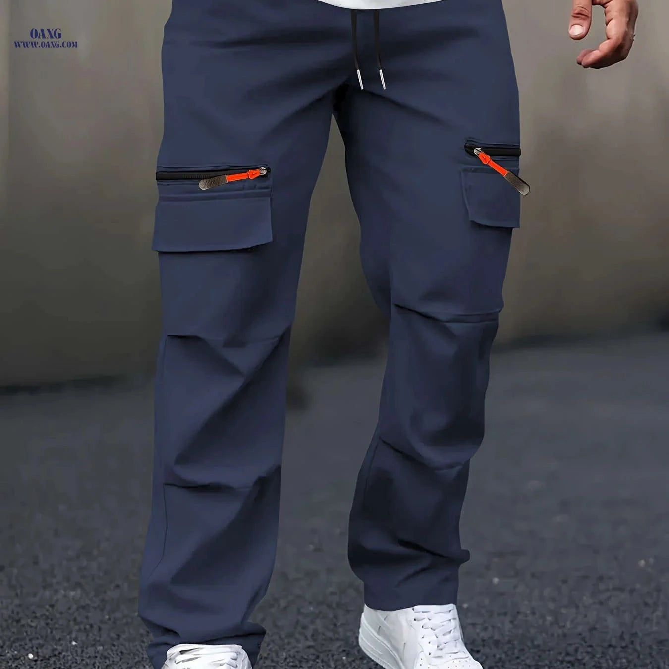 Men's Casual Cargo Pants - Straight Leg, Multi-Pocket, Loose Fit   OAXG Black / FR S