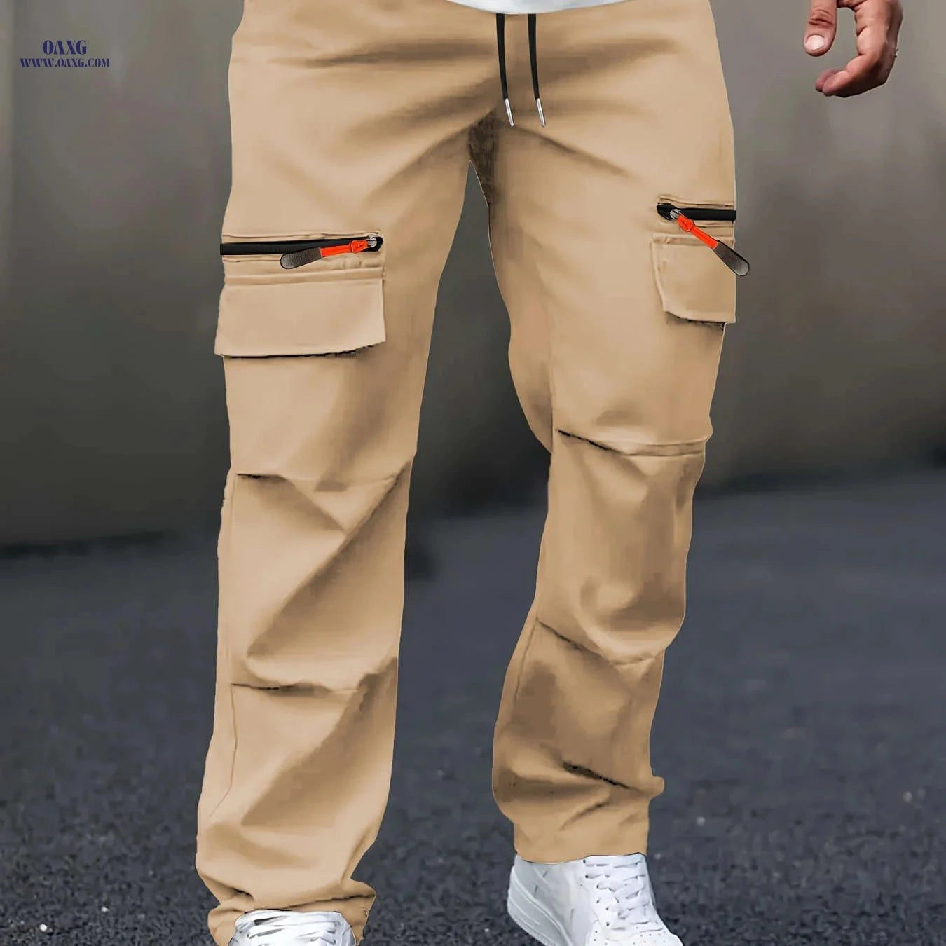Men's Casual Cargo Pants - Straight Leg, Multi-Pocket, Loose Fit   OAXG Black / FR S