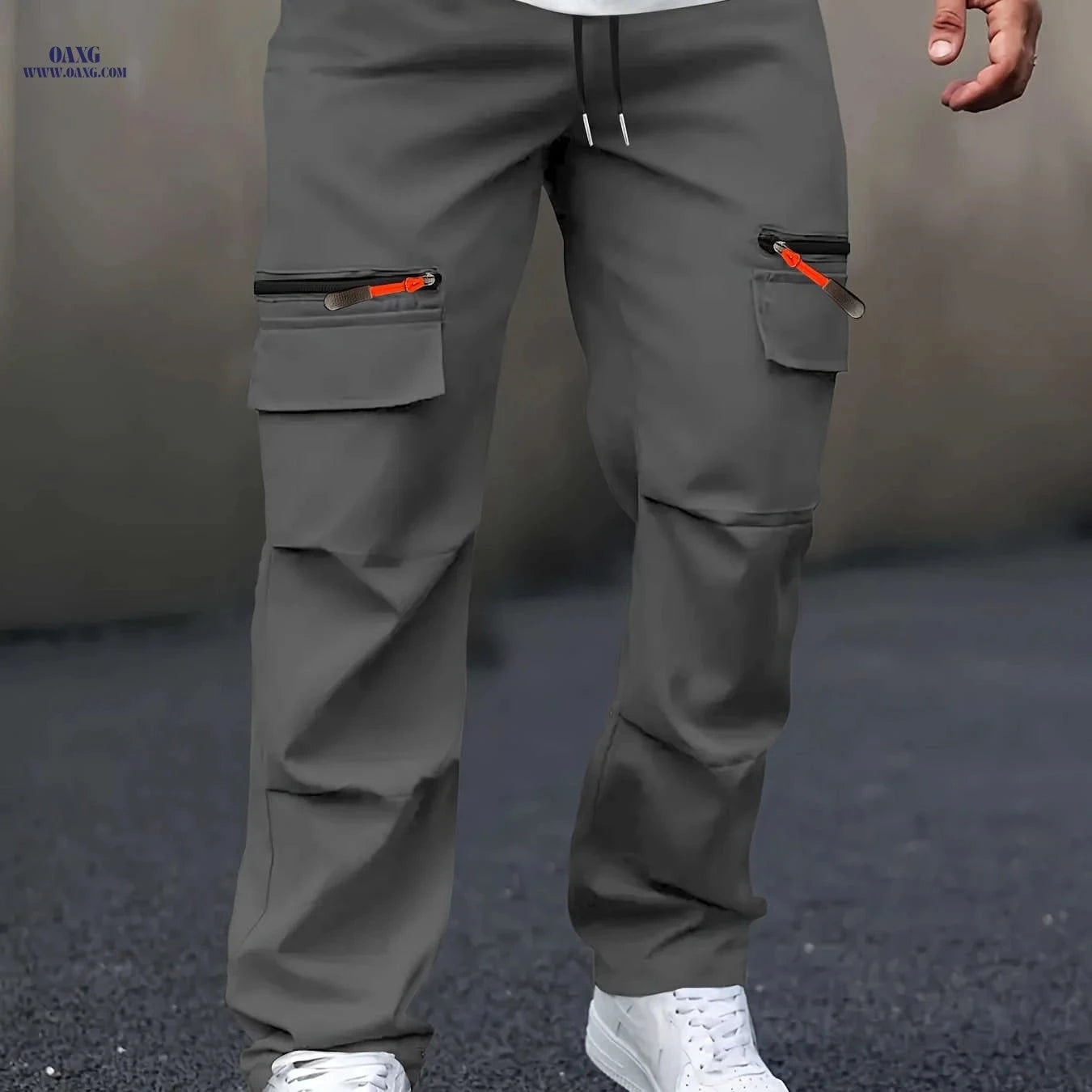 Men's Casual Cargo Pants - Straight Leg, Multi-Pocket, Loose Fit   OAXG 