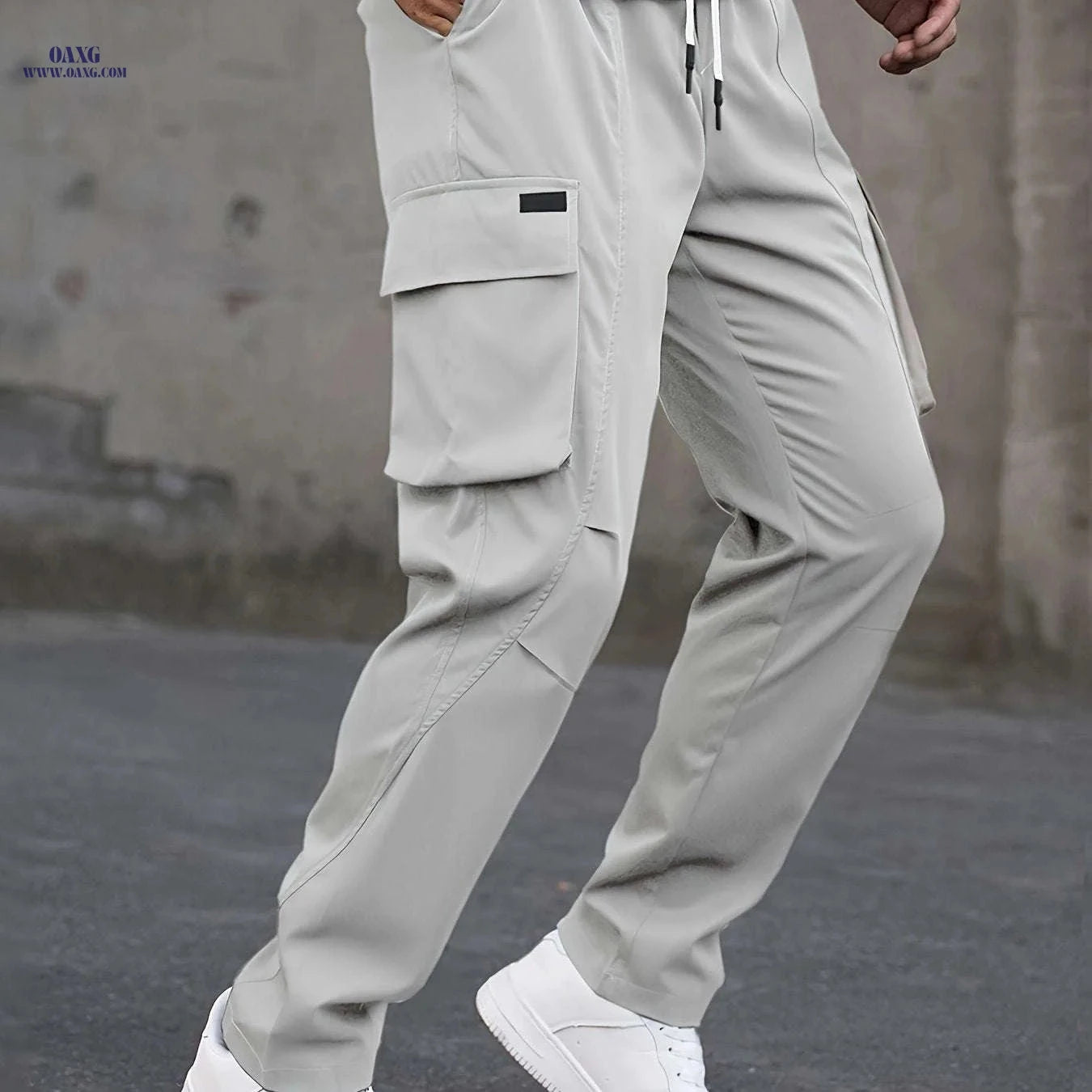 Men's Casual Cargo Pants - Trendy Solid Color, Regular Fit   OAXG 
