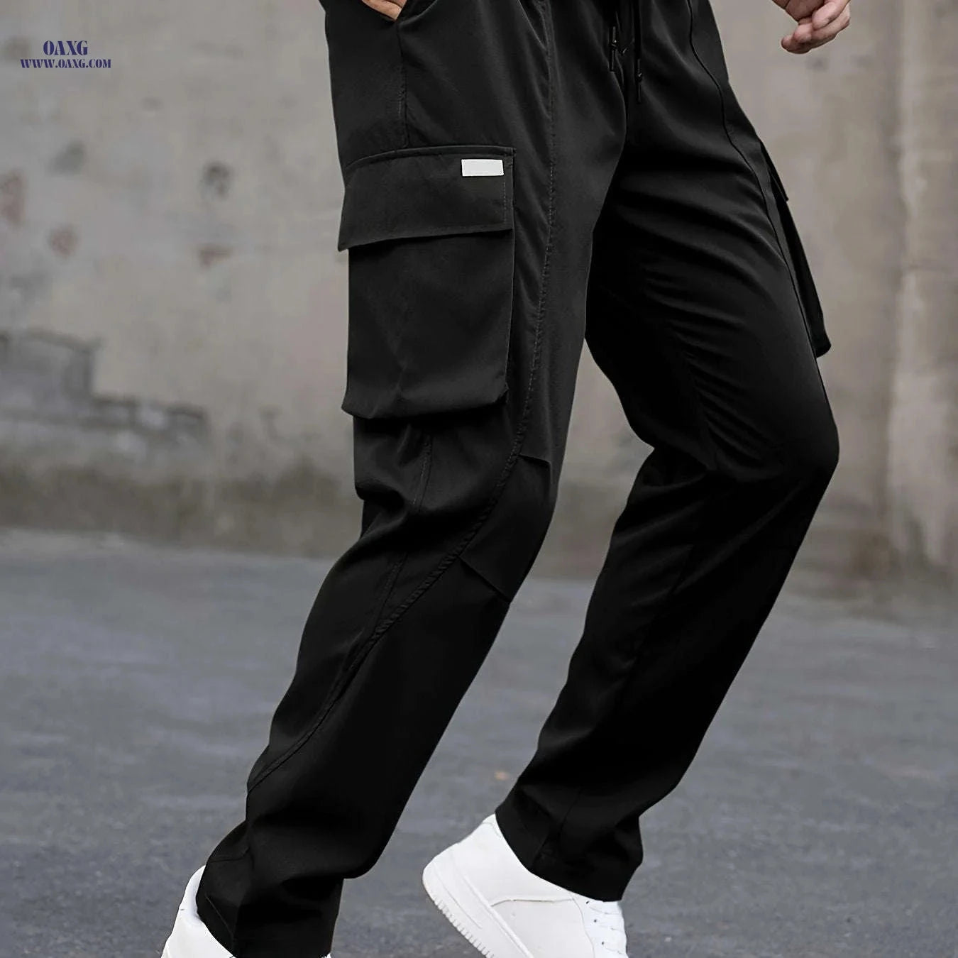 Men's Casual Cargo Pants - Trendy Solid Color, Regular Fit   OAXG 