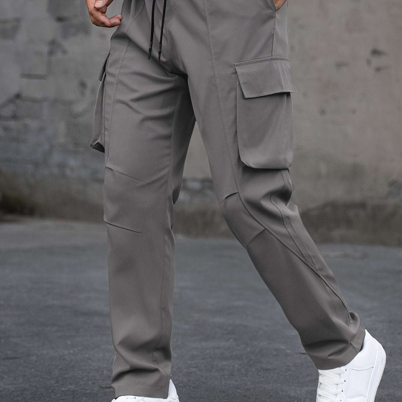 Men's Casual Cargo Pants - Trendy Solid Color, Regular Fit   OAXG 