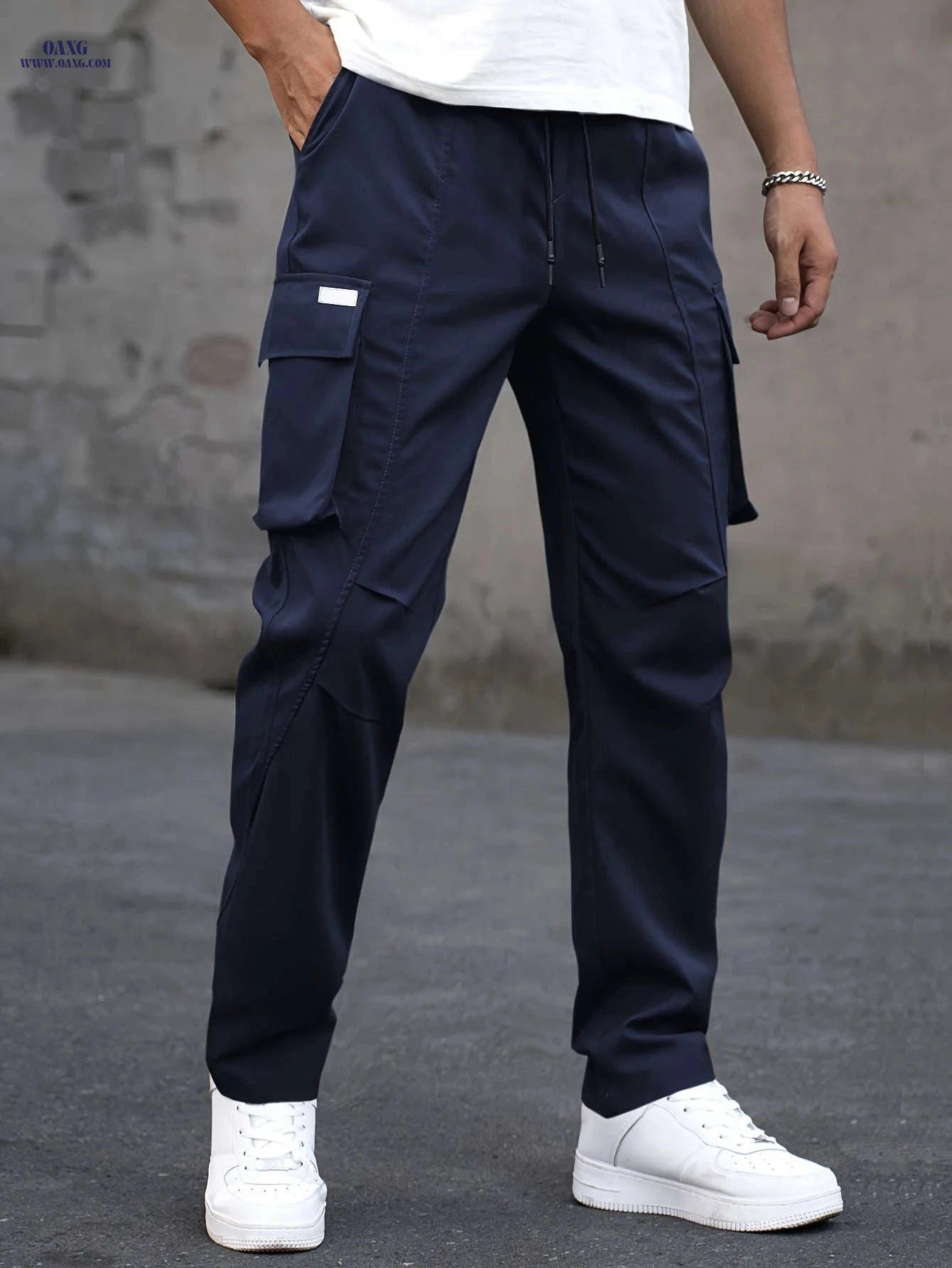 Men's Casual Cargo Pants - Trendy Solid Color, Regular Fit   OAXG 